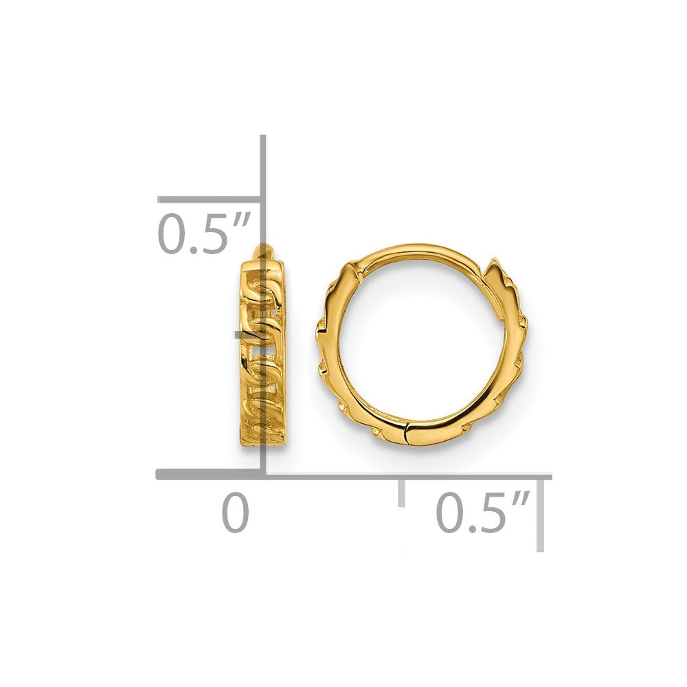14K Polished Curb Link Round Hinged Hoop Earrings