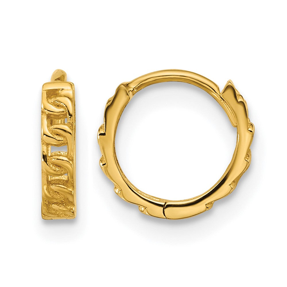 14K Polished Curb Link Round Hinged Hoop Earrings