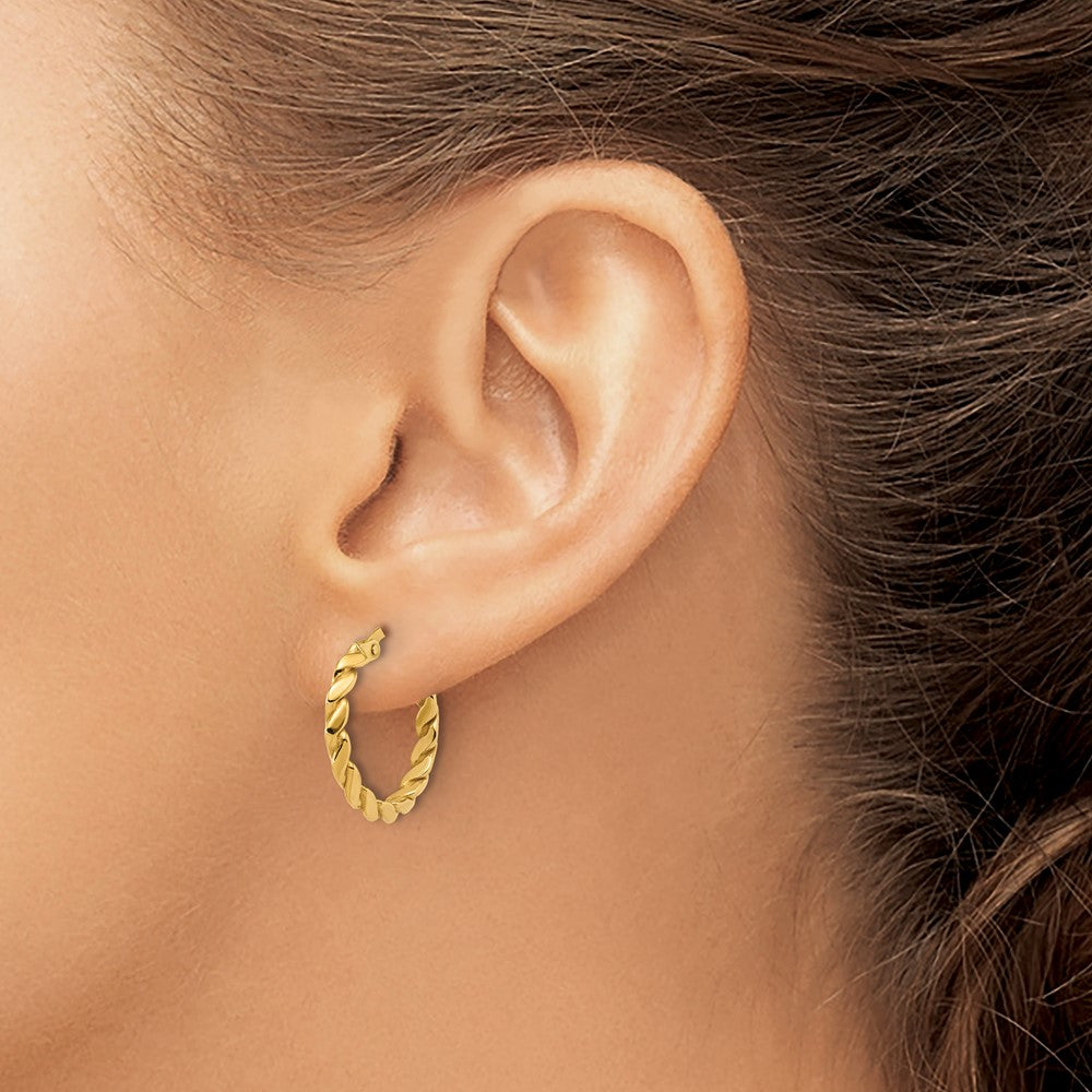 14K Polished Twisted Round Hoop Earrings