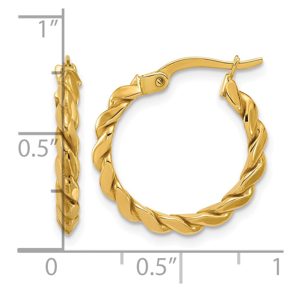 14K Polished Twisted Round Hoop Earrings