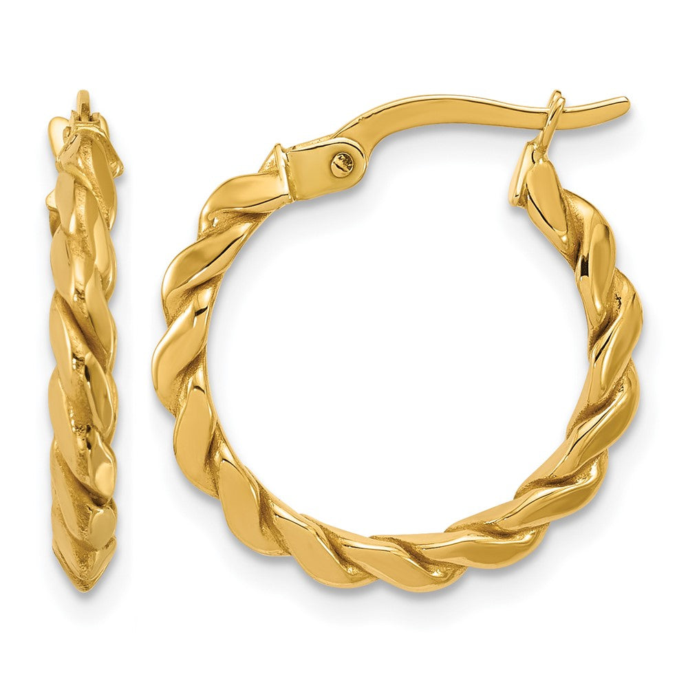 14K Polished Twisted Round Hoop Earrings