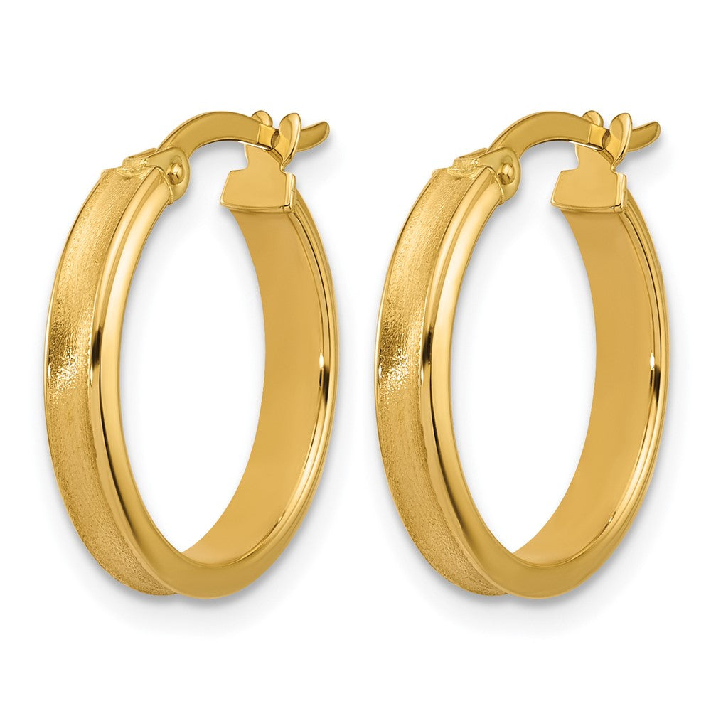 14K Polished and Satin Round Hoop Earrings