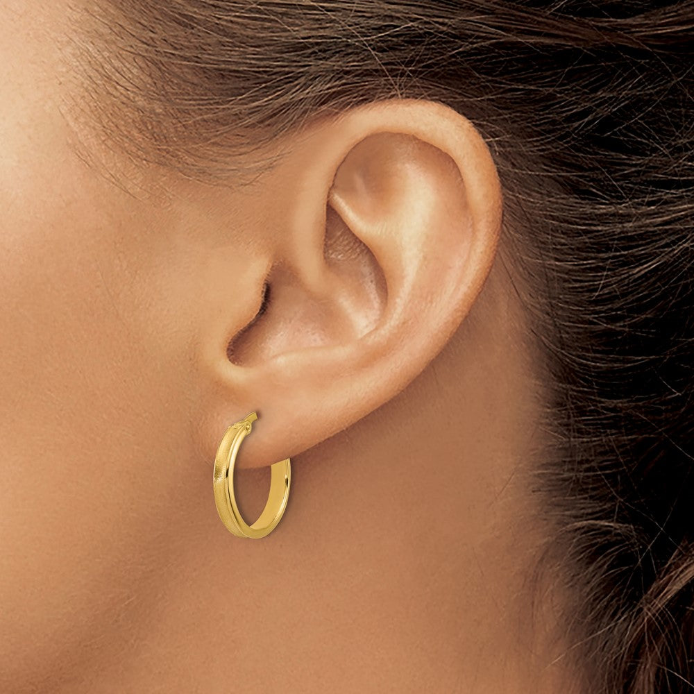 14K Polished and Satin Round Hoop Earrings