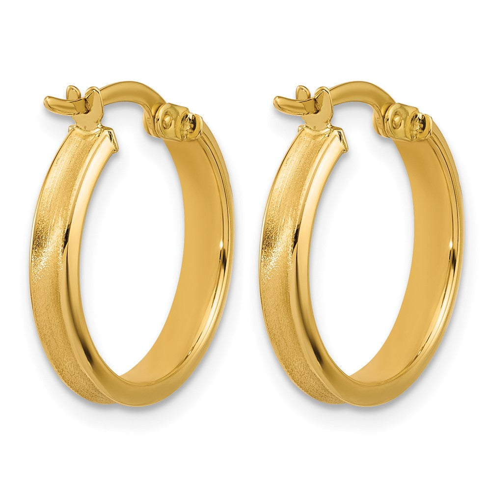 14K Polished and Satin Round Hoop Earrings