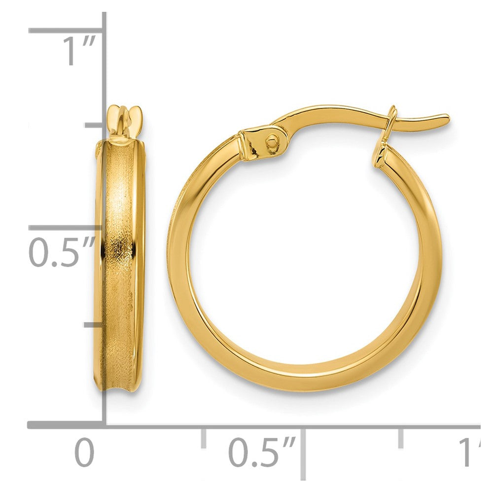 14K Polished and Satin Round Hoop Earrings