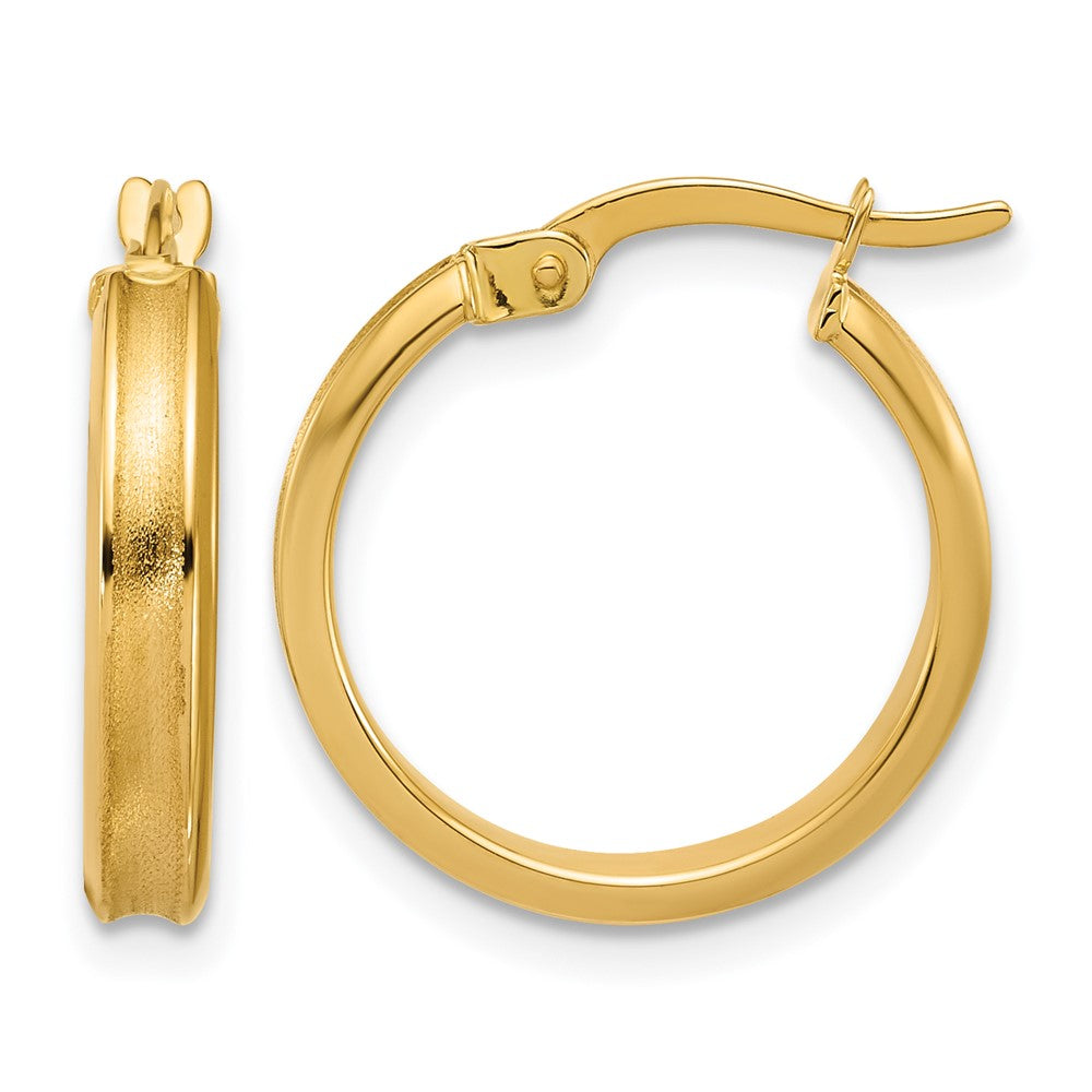 14K Polished and Satin Round Hoop Earrings