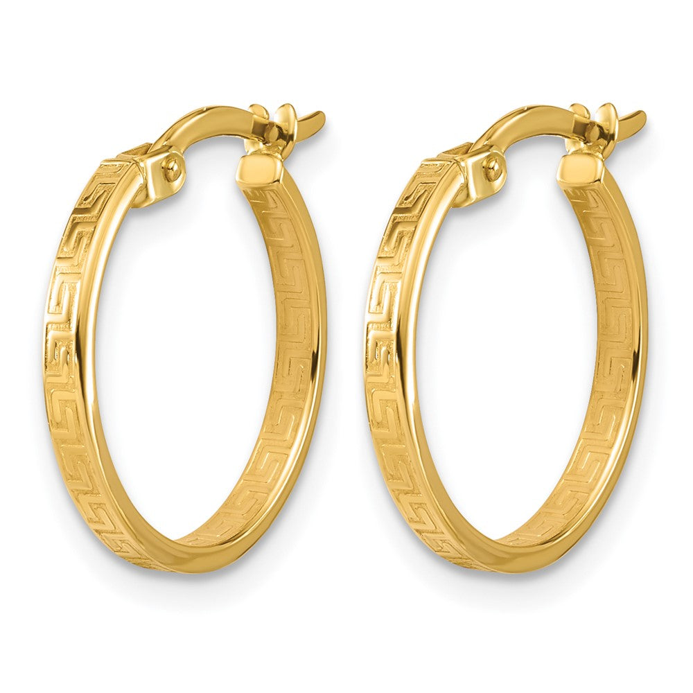 14K Polished Greek Key Round Hoop Earrings