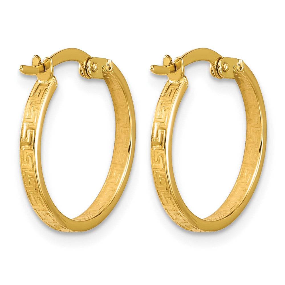14K Polished Greek Key Round Hoop Earrings