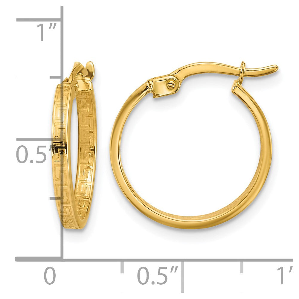14K Polished Greek Key Round Hoop Earrings