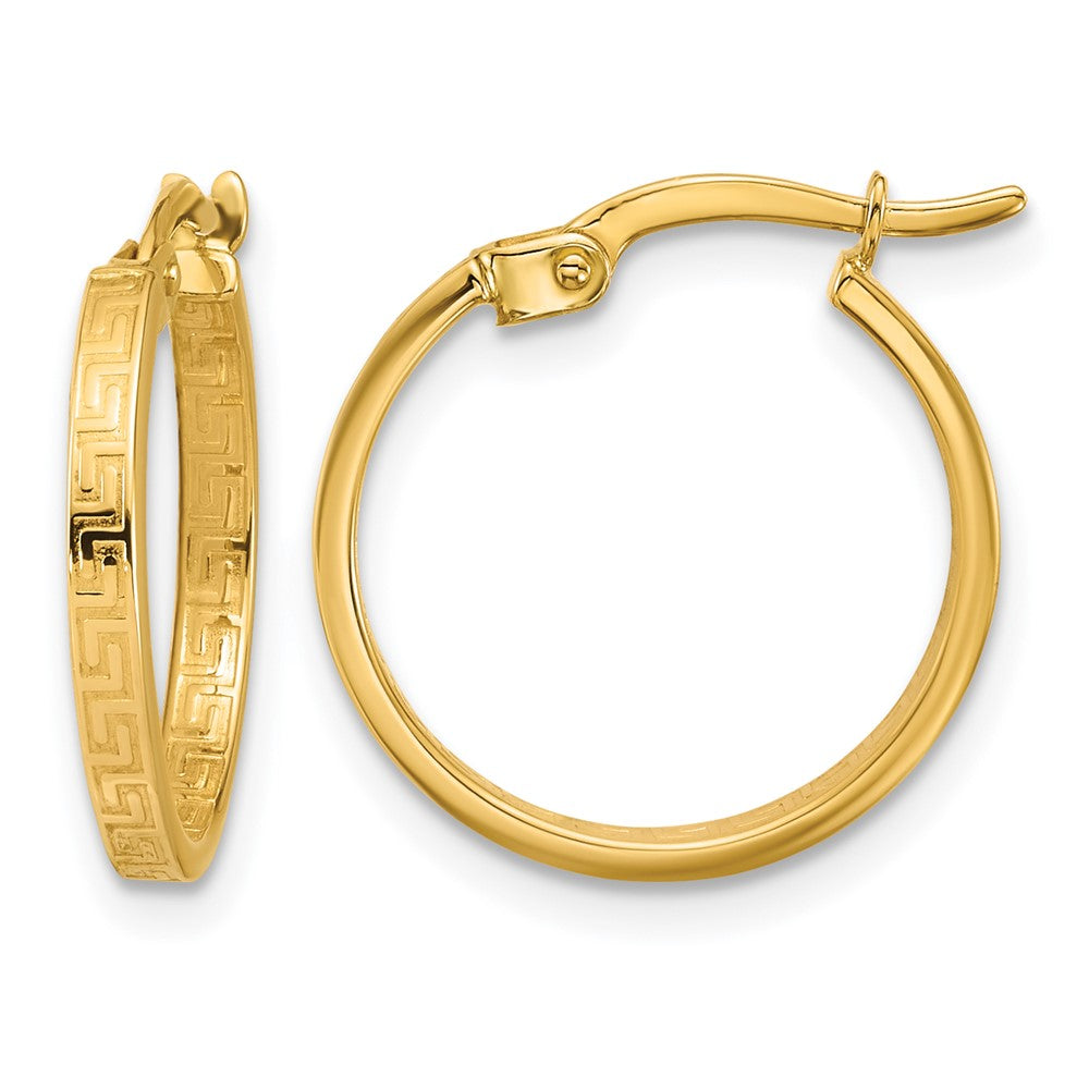 14K Polished Greek Key Round Hoop Earrings