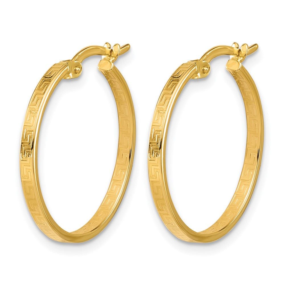 14K Polished Greek Key Round Hoop Earrings