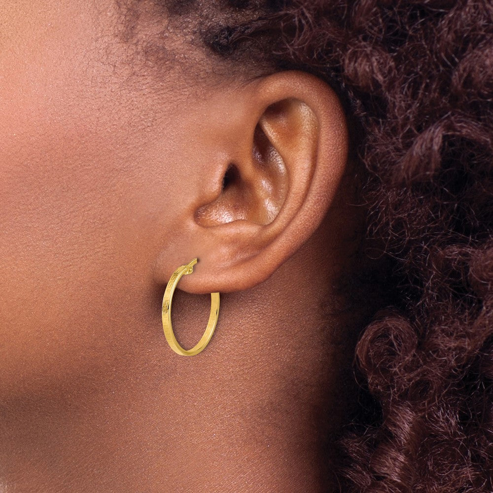 14K Polished Greek Key Round Hoop Earrings