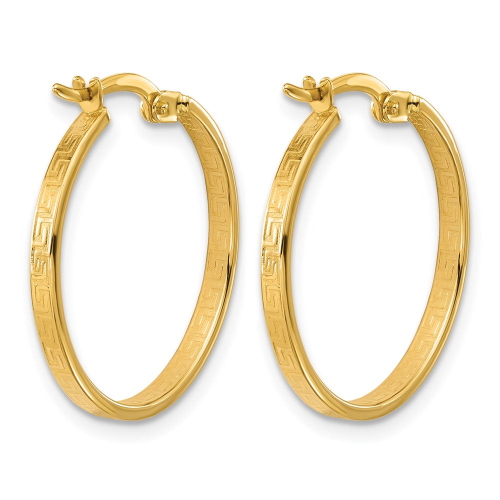 14K Polished Greek Key Round Hoop Earrings
