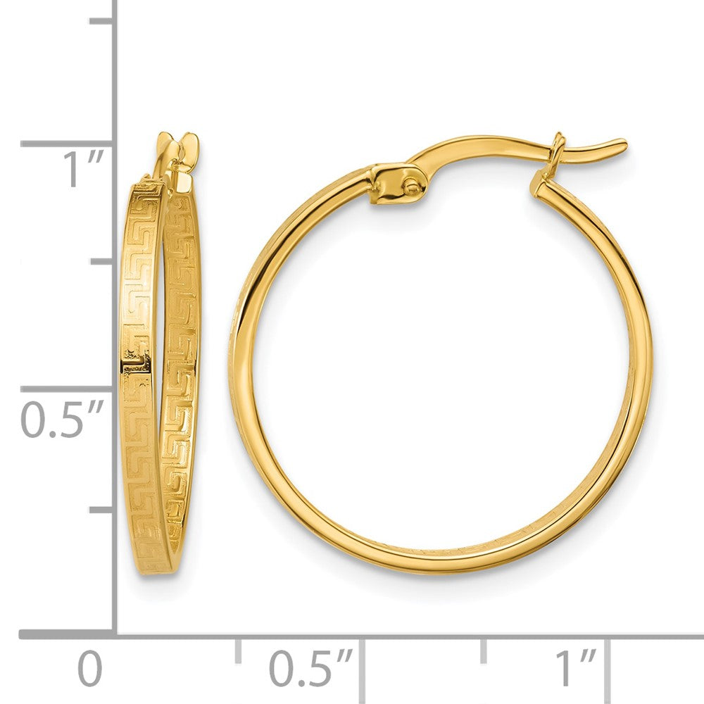 14K Polished Greek Key Round Hoop Earrings
