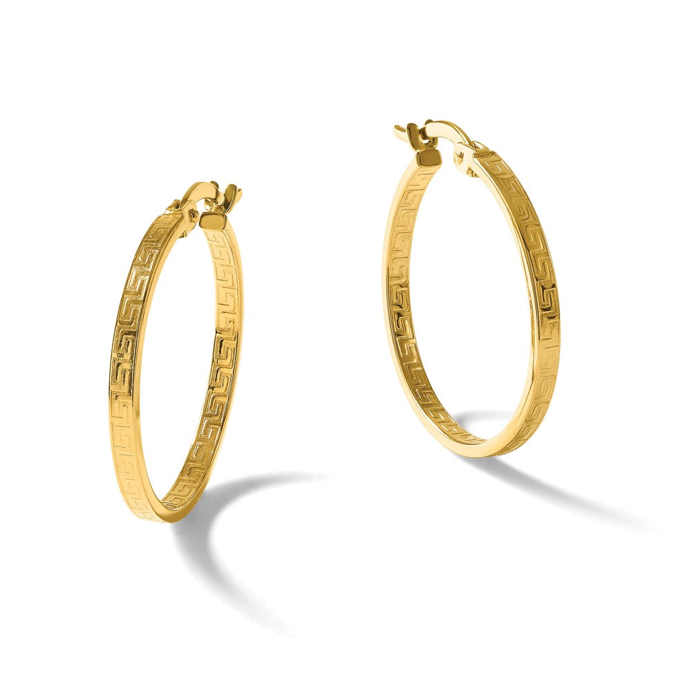 14K Polished Greek Key Round Hoop Earrings