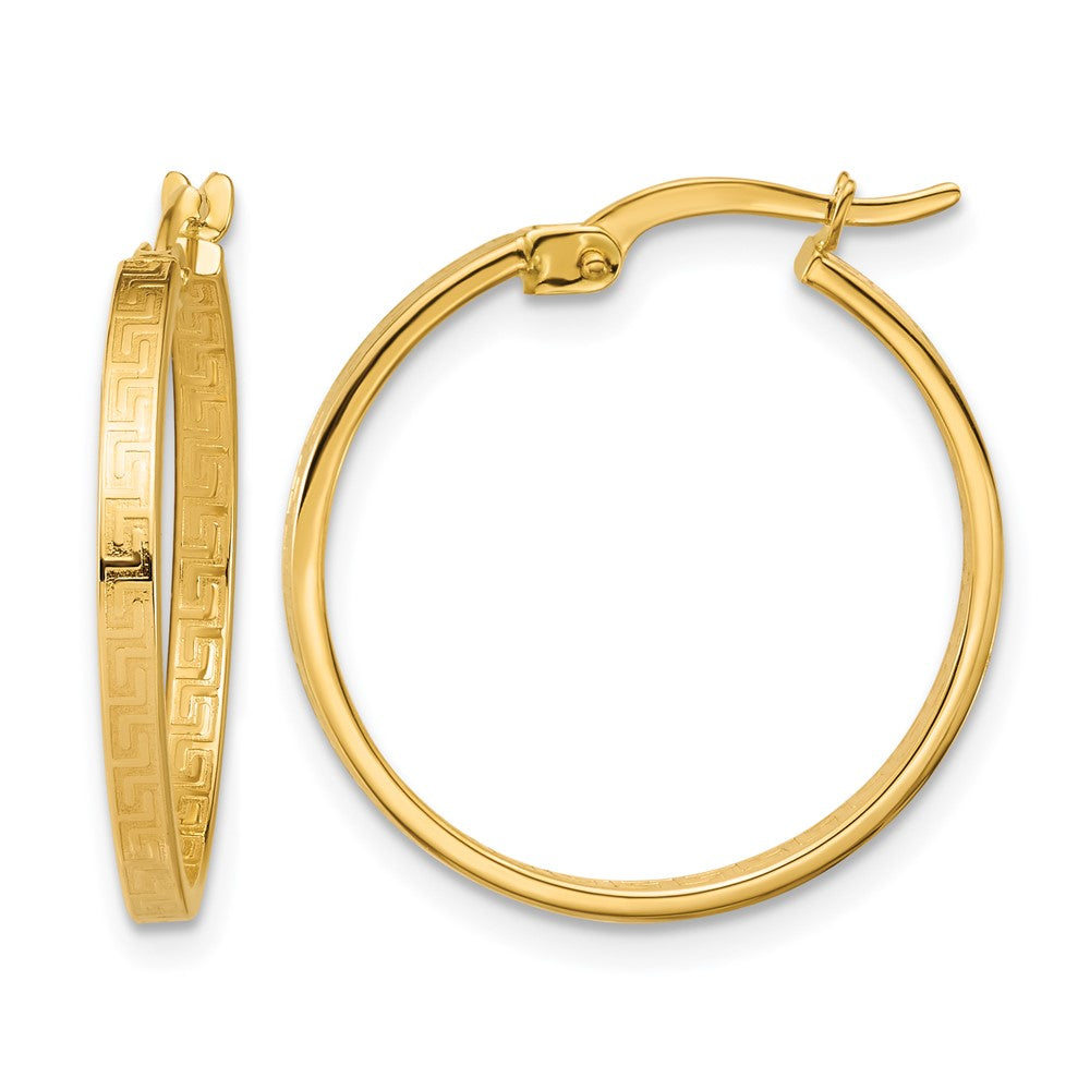 14K Polished Greek Key Round Hoop Earrings