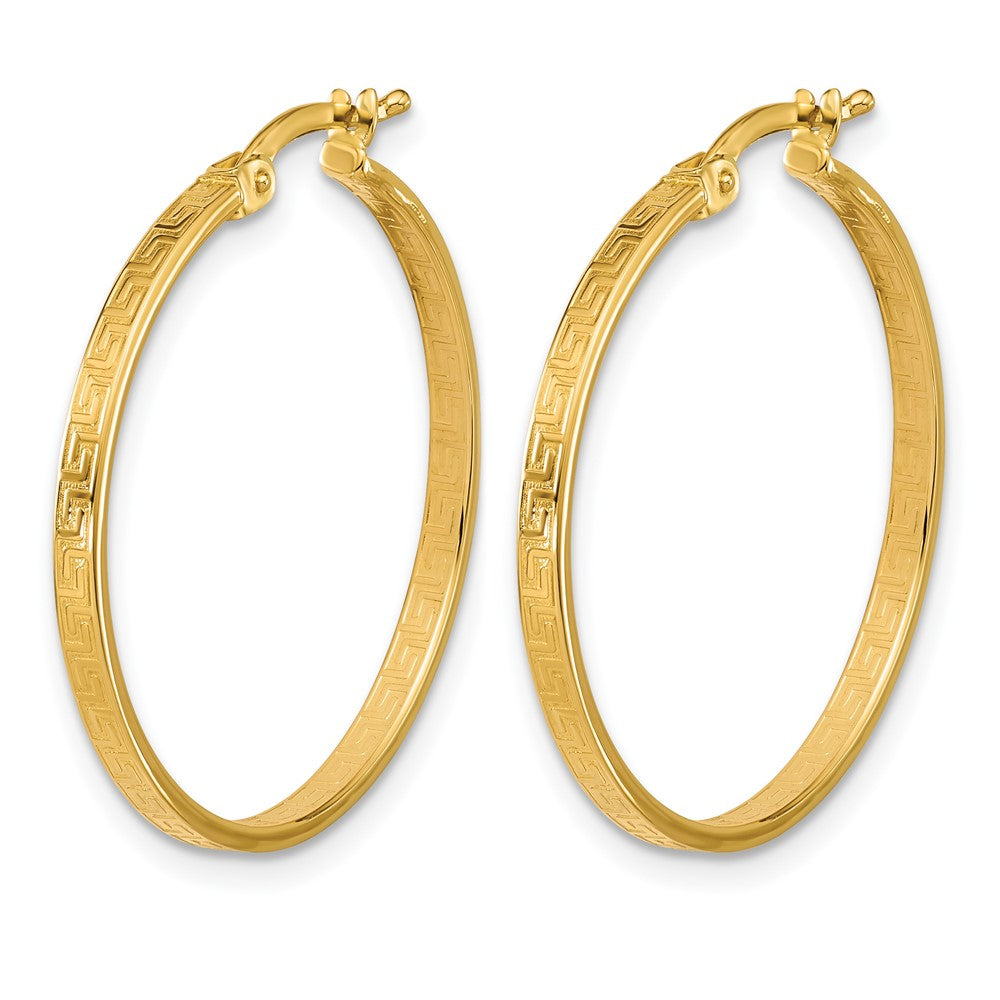 14K Polished Greek Key Round Hoop Earrings