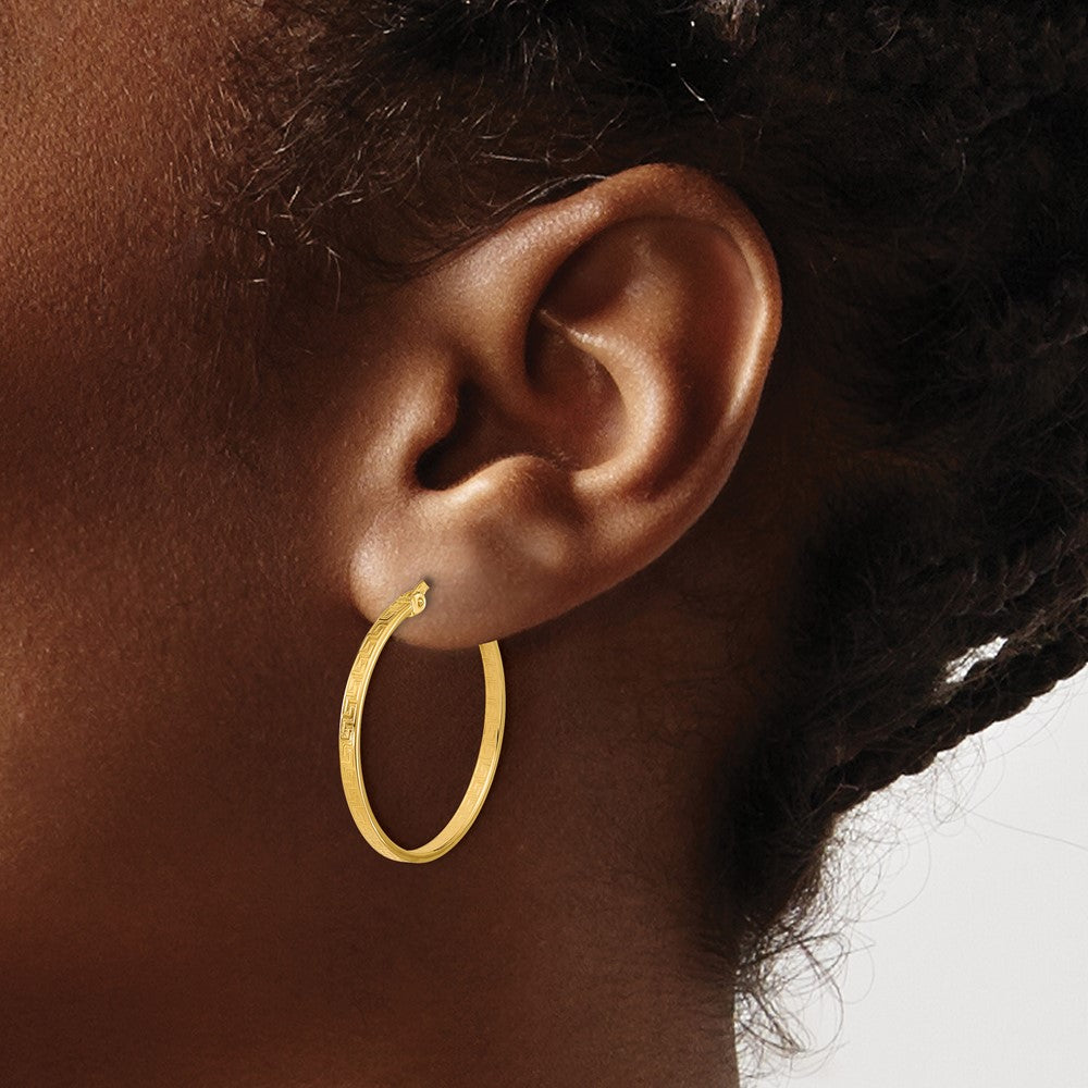 14K Polished Greek Key Round Hoop Earrings