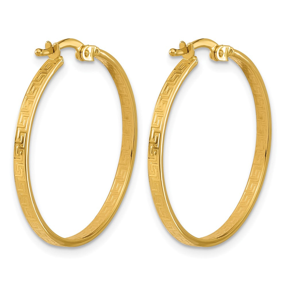 14K Polished Greek Key Round Hoop Earrings