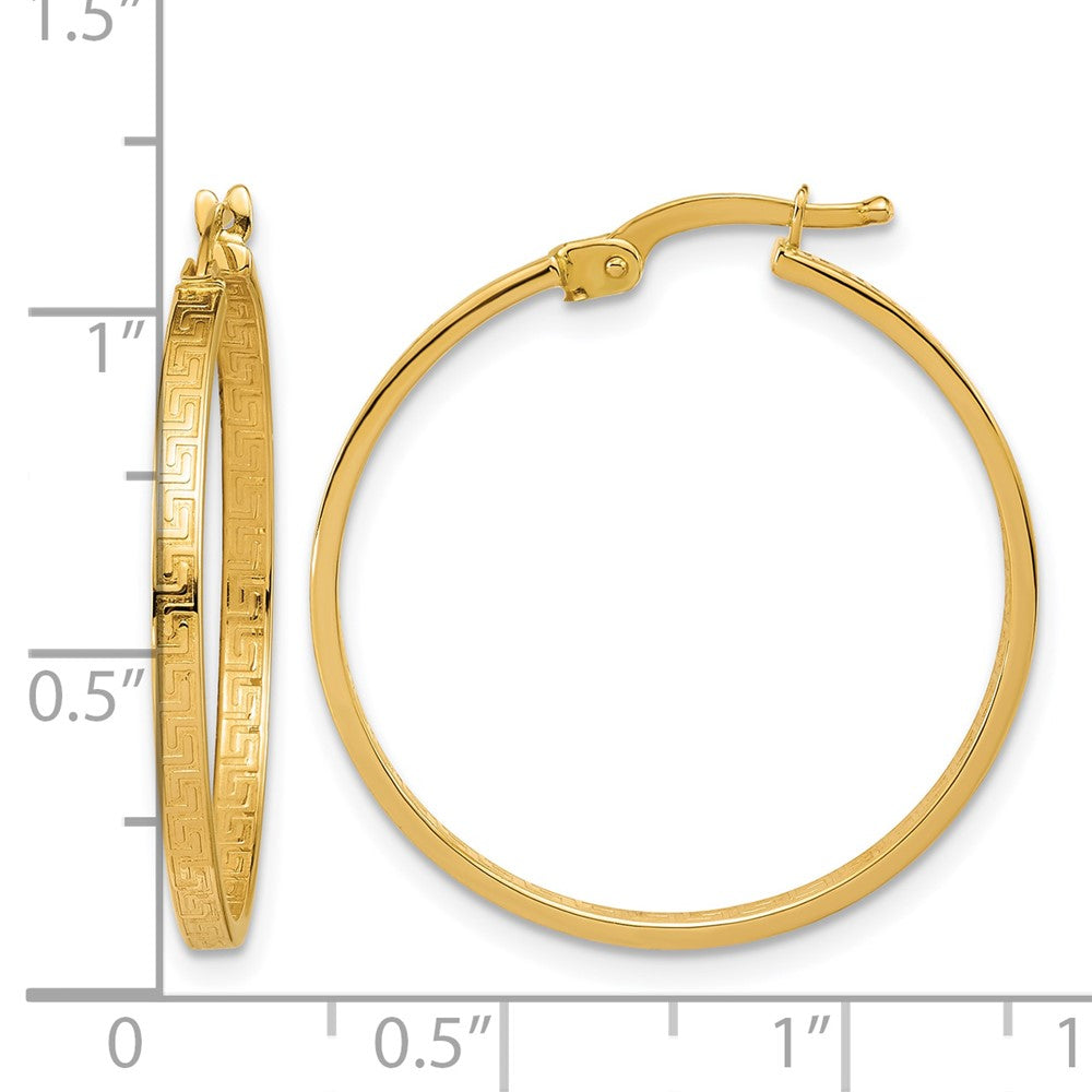 14K Polished Greek Key Round Hoop Earrings