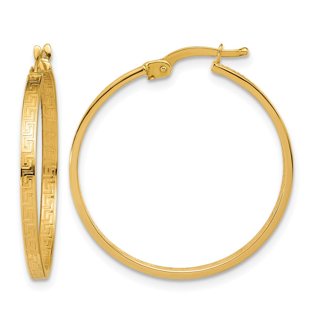 14K Polished Greek Key Round Hoop Earrings