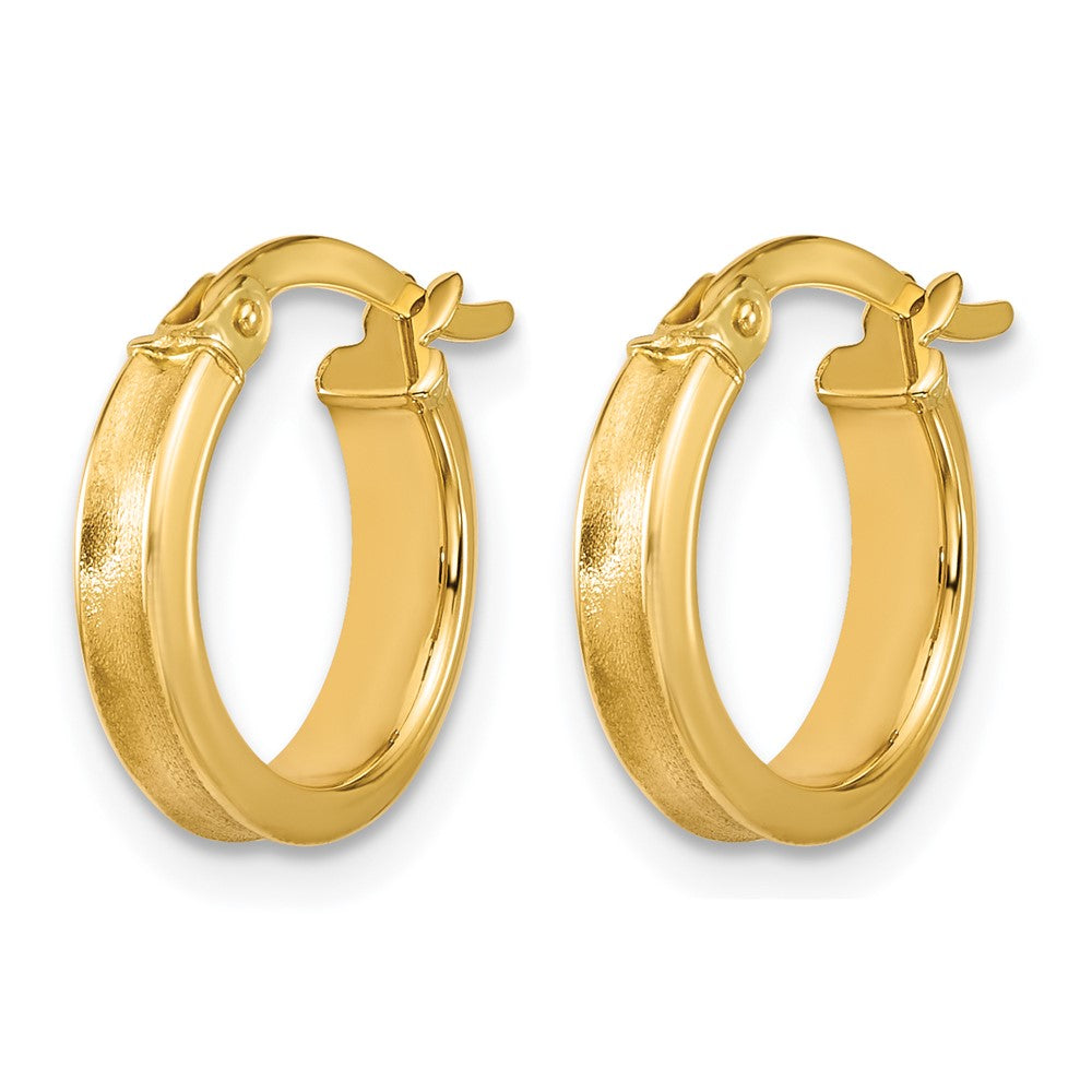 14K Polished and Satin Round Hoop Earrings