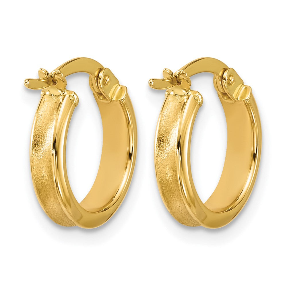 14K Polished and Satin Round Hoop Earrings