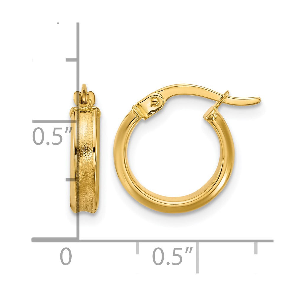 14K Polished and Satin Round Hoop Earrings
