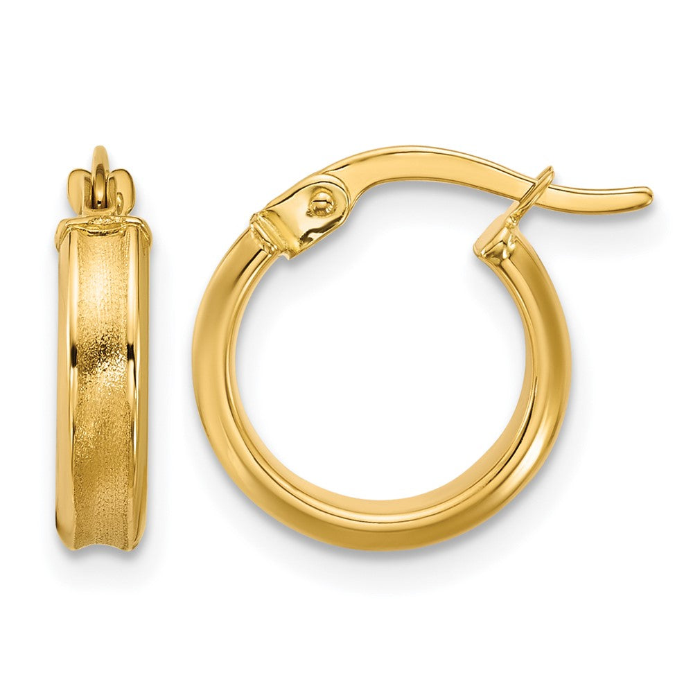 14K Polished and Satin Round Hoop Earrings