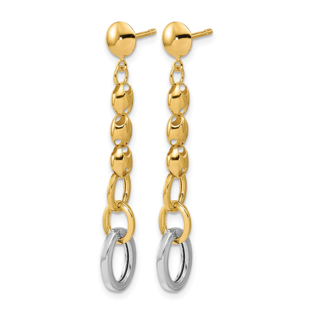 14K w/Wht RH Polished Fancy Oval Link Post Dangle Earrings