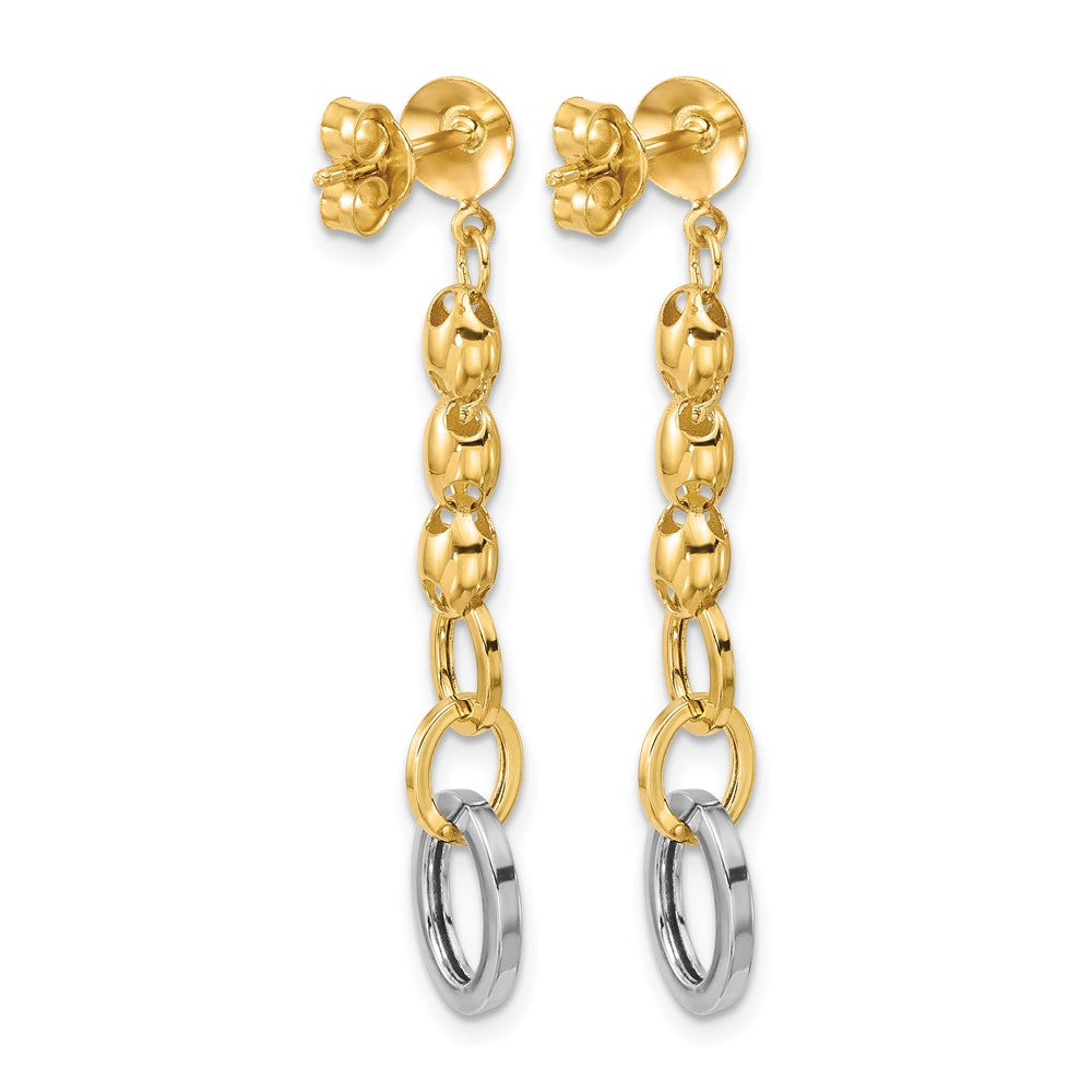 14K w/Wht RH Polished Fancy Oval Link Post Dangle Earrings