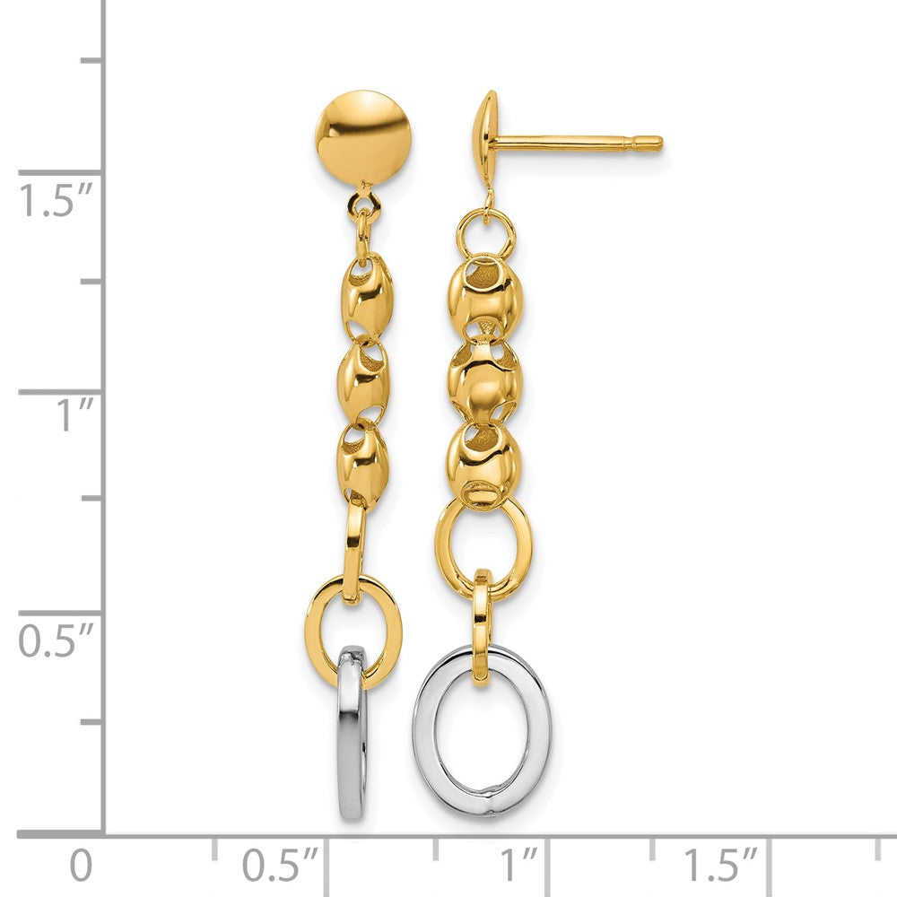 14K w/Wht RH Polished Fancy Oval Link Post Dangle Earrings