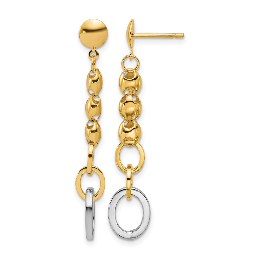 14K w/Wht RH Polished Fancy Oval Link Post Dangle Earrings