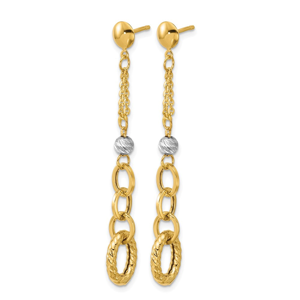 14K w/Wht RH Polish/Dia-cut/Twisted Post Dangle Earrings