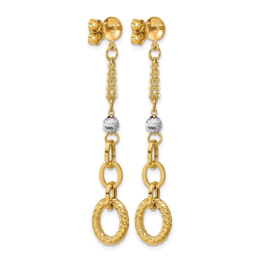 14K w/Wht RH Polish/Dia-cut/Twisted Post Dangle Earrings