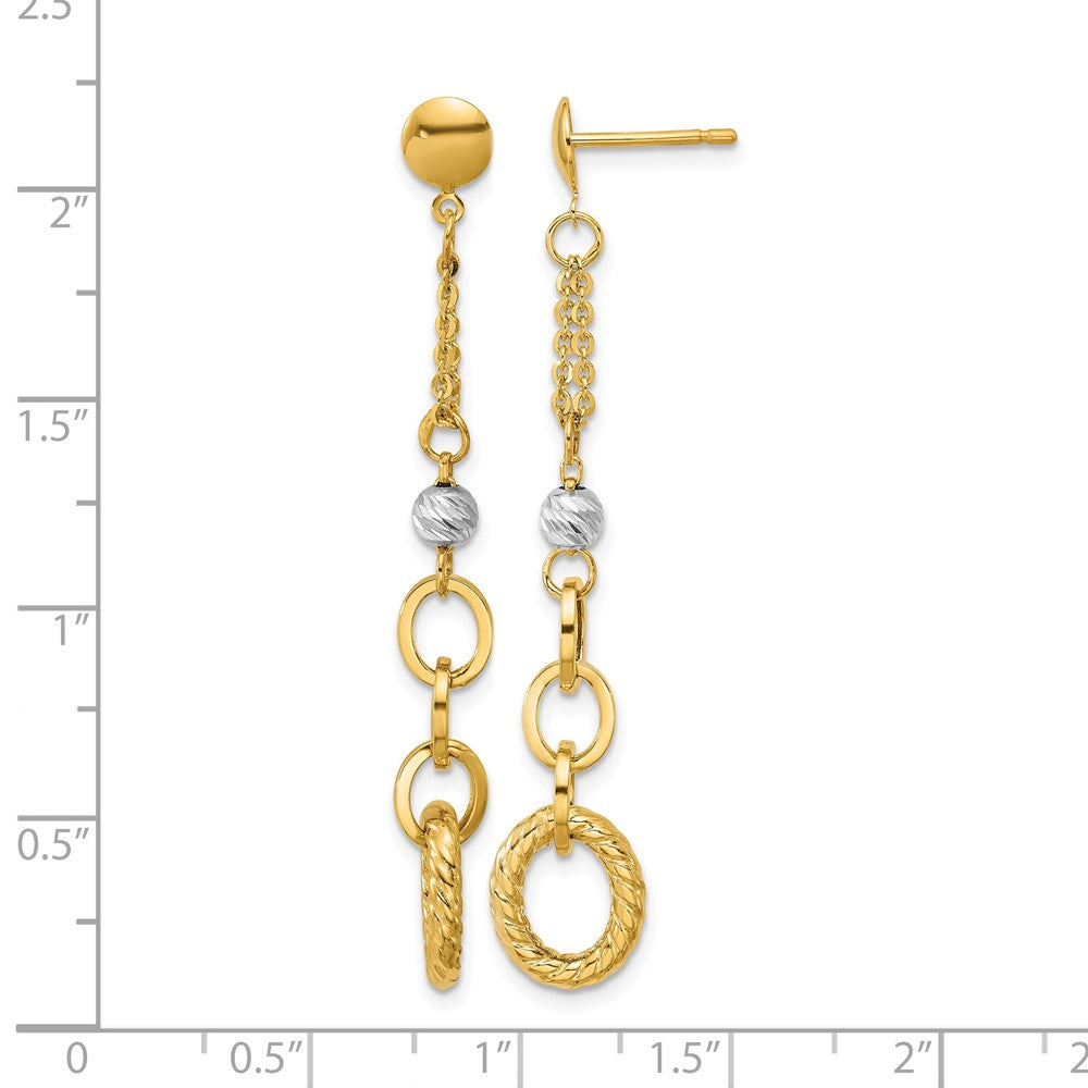14K w/Wht RH Polish/Dia-cut/Twisted Post Dangle Earrings