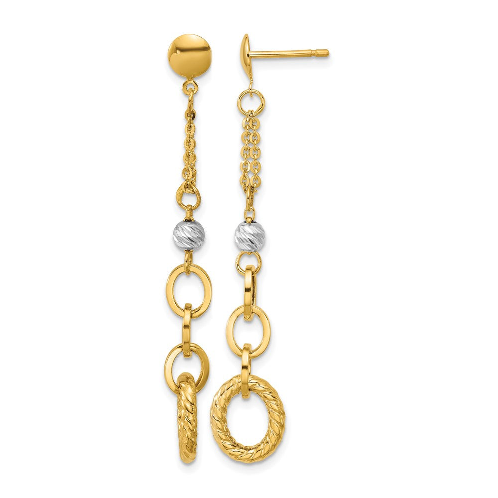 14K w/Wht RH Polish/Dia-cut/Twisted Post Dangle Earrings