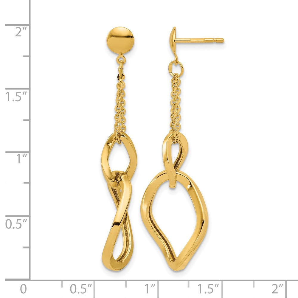14K Polished Fancy Contoured Link Post Dangle Earrings