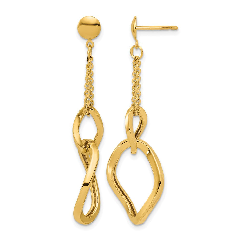 14K Polished Fancy Contoured Link Post Dangle Earrings