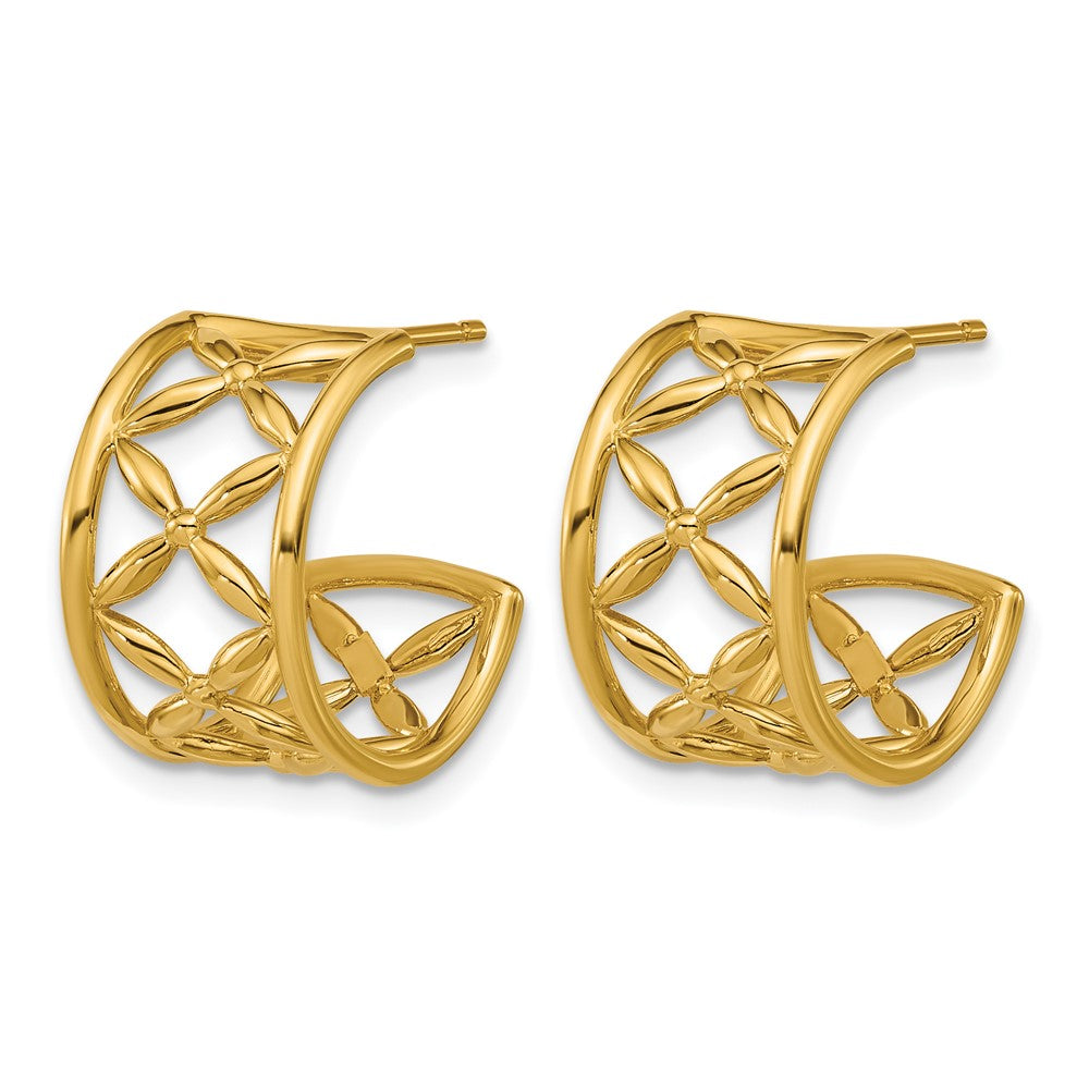 14K Polished Criss-cross J-Hoop Post Earrings