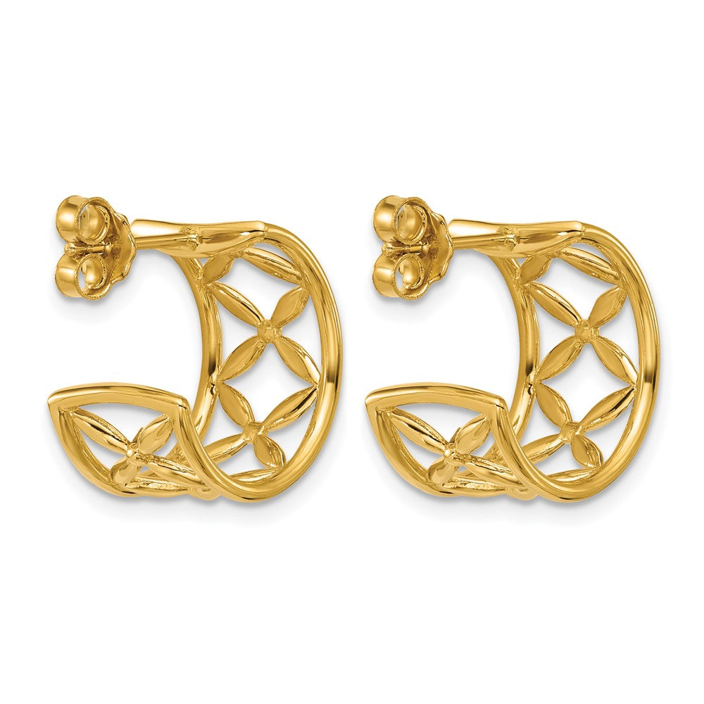14K Polished Criss-cross J-Hoop Post Earrings