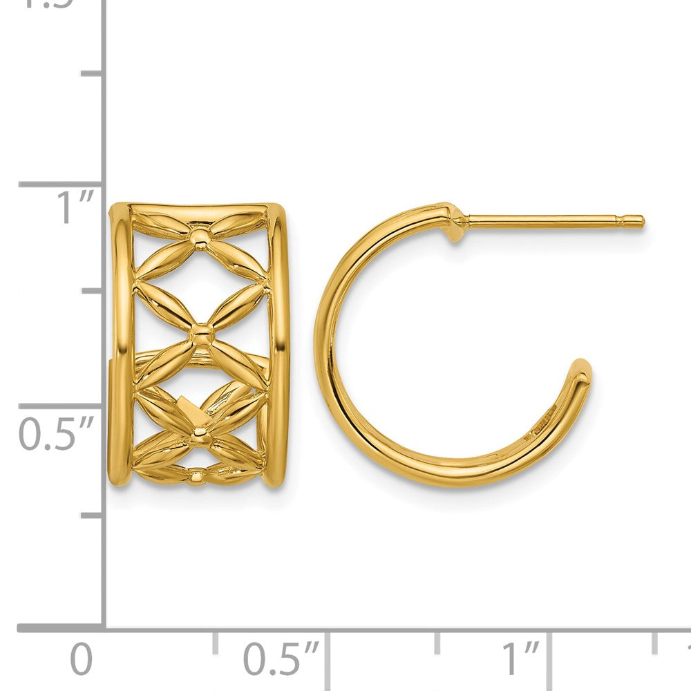 14K Polished Criss-cross J-Hoop Post Earrings