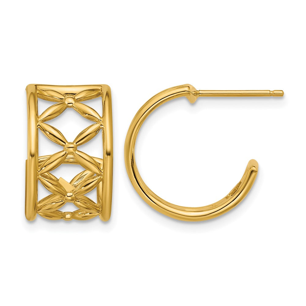 14K Polished Criss-cross J-Hoop Post Earrings