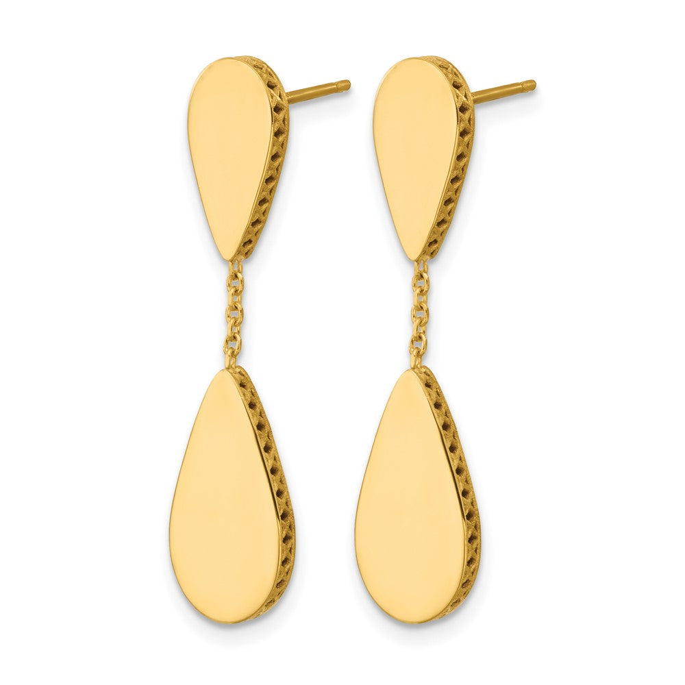 14K Polished and Satin Teardrop Post Dangle Earrings