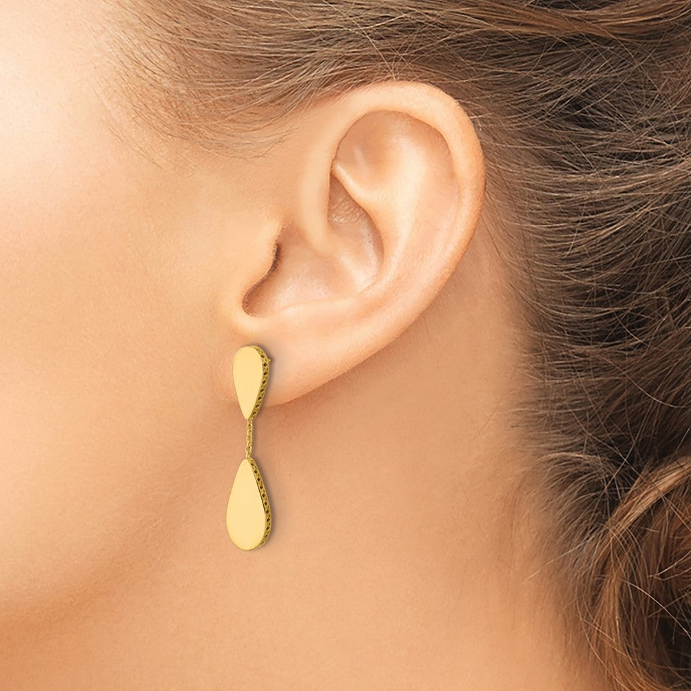 14K Polished and Satin Teardrop Post Dangle Earrings
