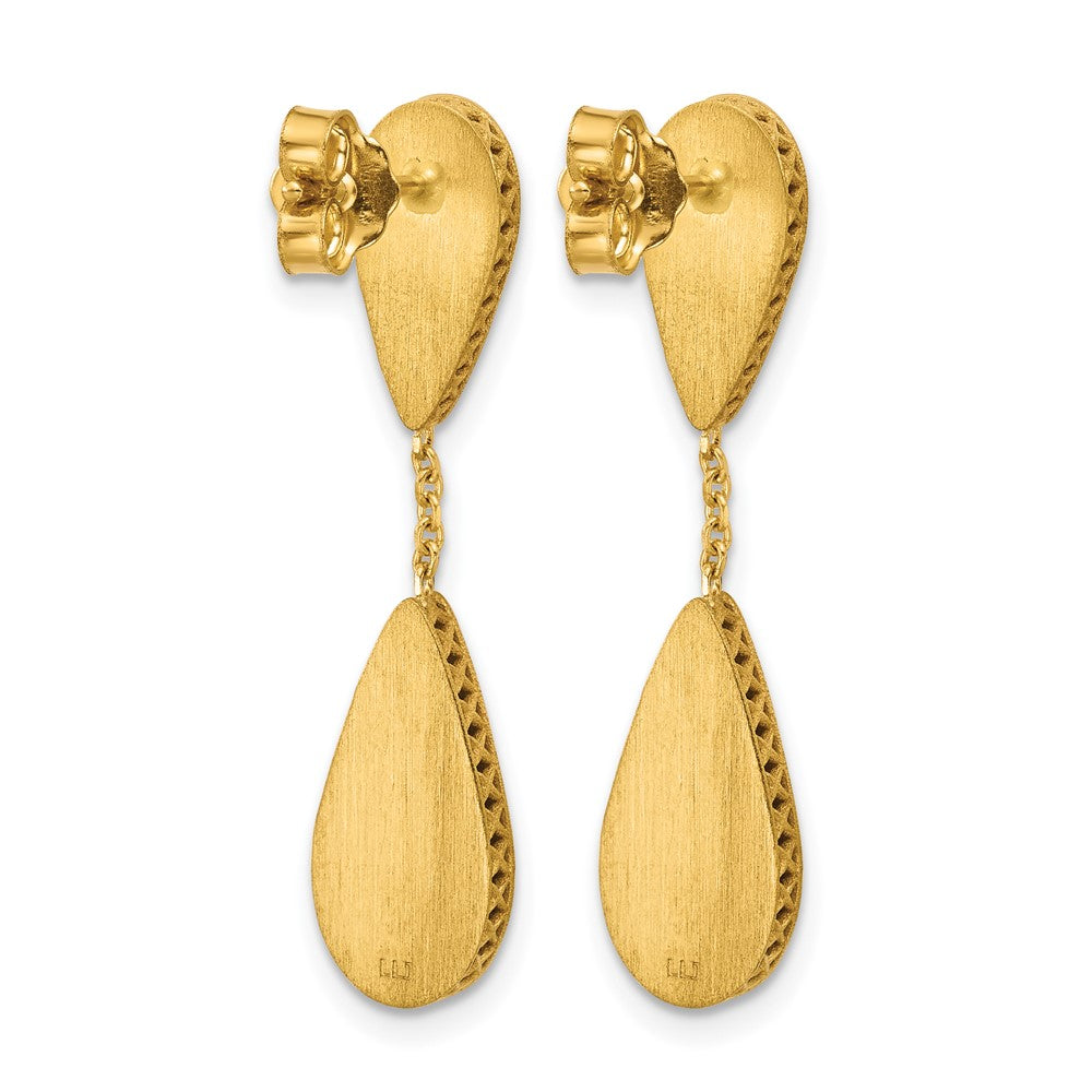 14K Polished and Satin Teardrop Post Dangle Earrings