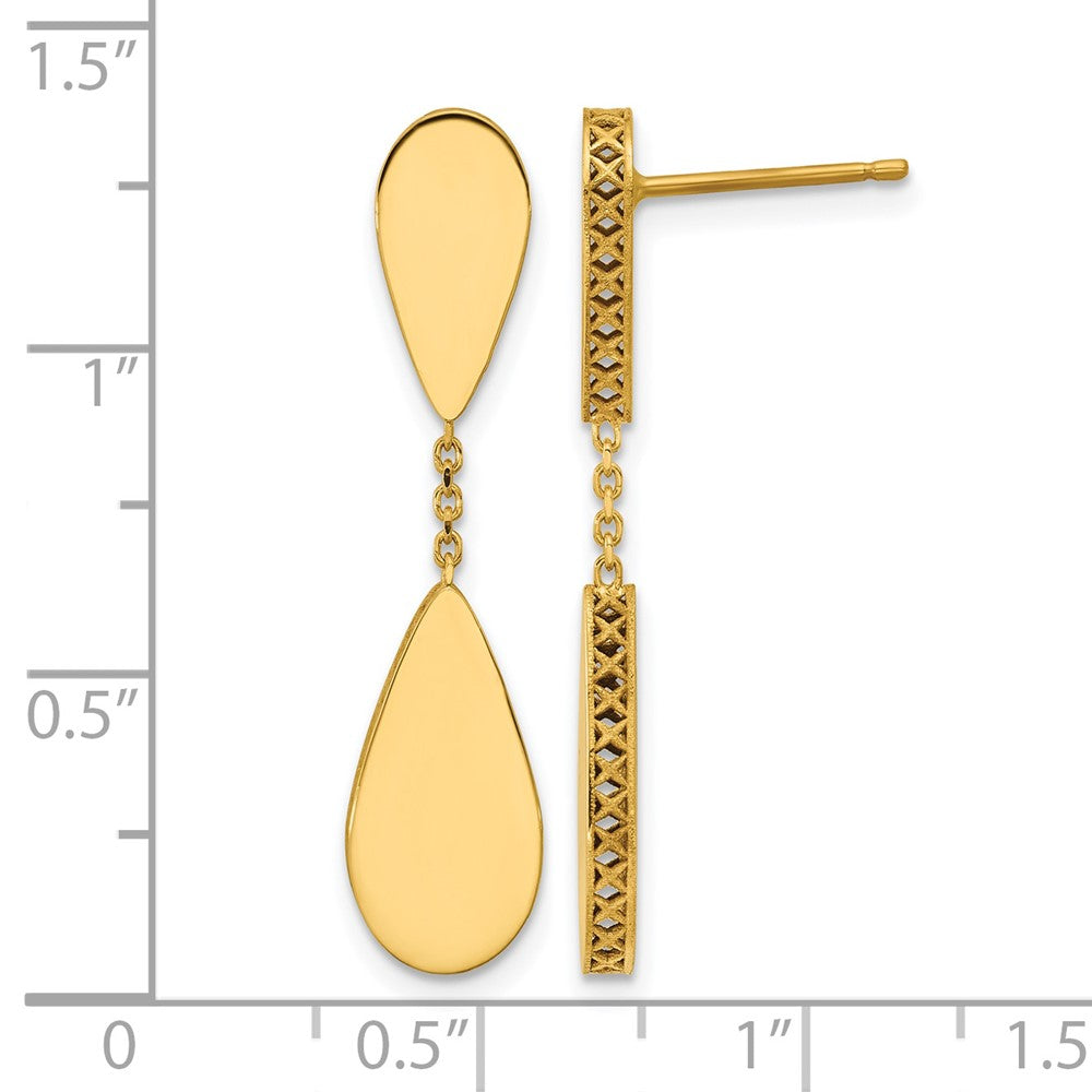 14K Polished and Satin Teardrop Post Dangle Earrings