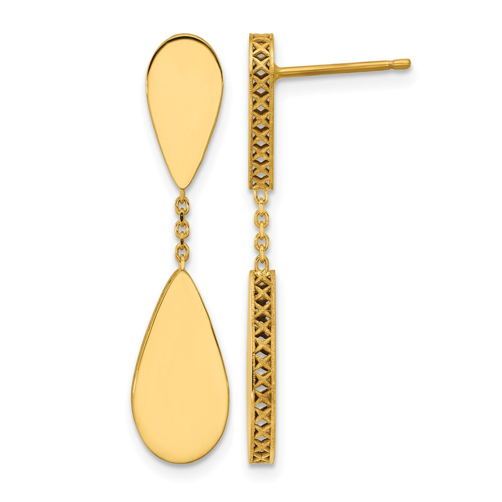 14K Polished and Satin Teardrop Post Dangle Earrings