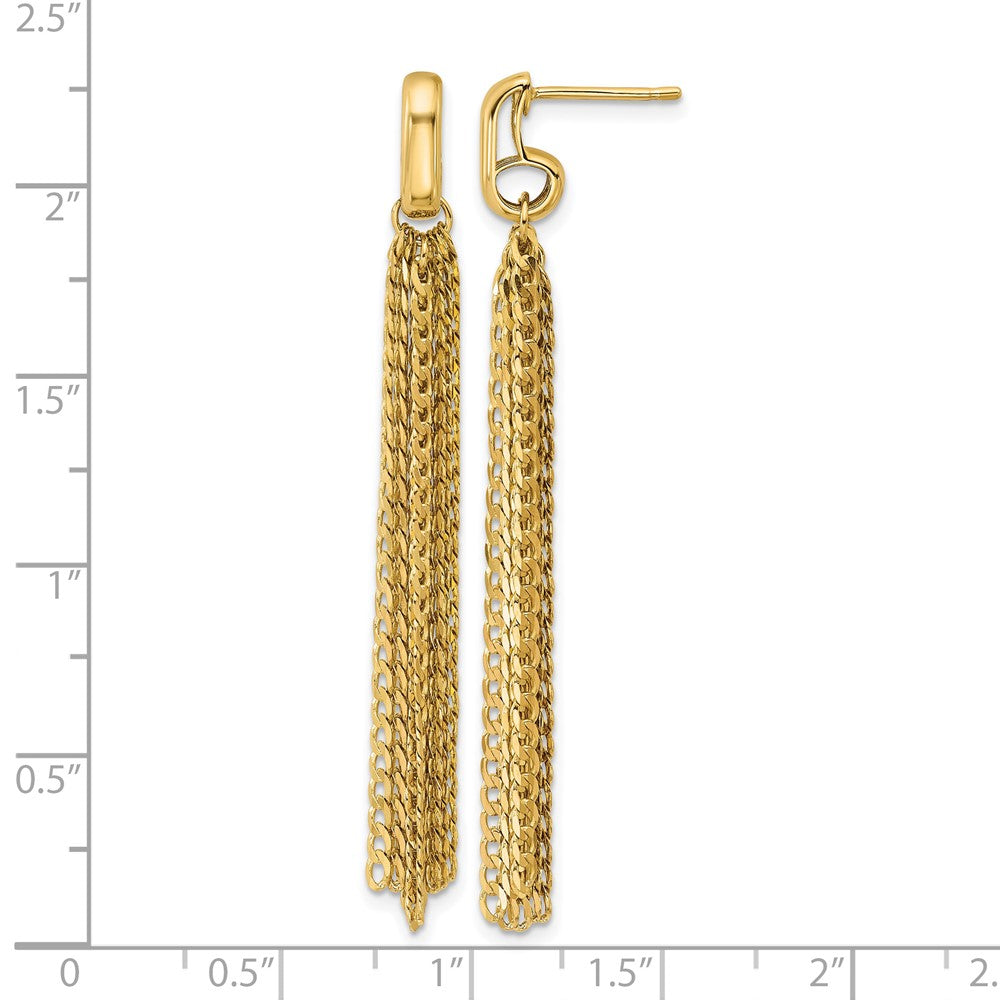 14K Polished Fancy Curb Link Tassel Post Dangle Earrings
