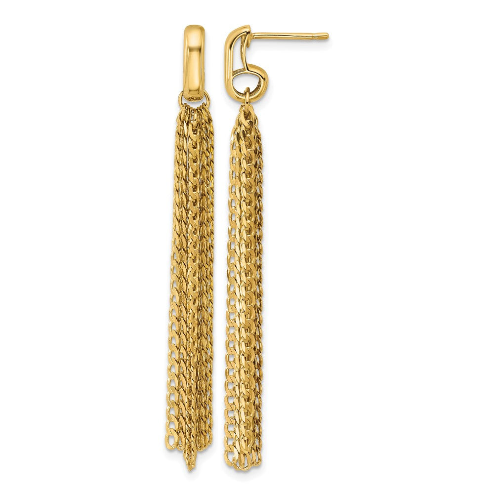 14K Polished Fancy Curb Link Tassel Post Dangle Earrings